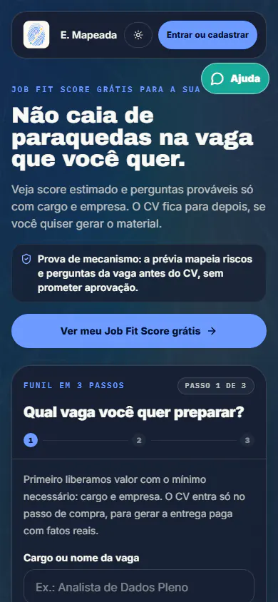 Página inicial da Entrevista Mapeada com recursos para currículo e preparação de entrevistas.