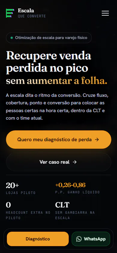 Página inicial do Escala que Converte apresentando análise de cobertura operacional.